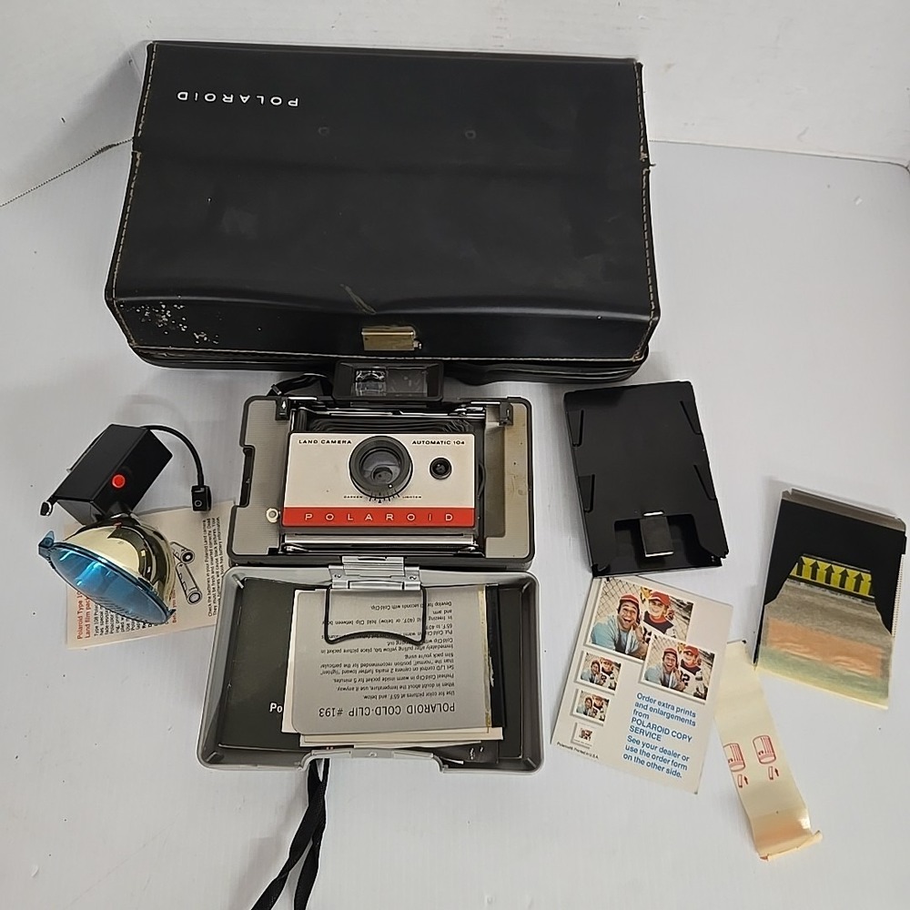 Vintage Polaroid Automatic 104 Instant Film Land Camera with Case and Extras
